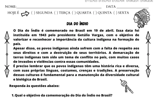 atividade 5º ano dia dos povos indígenas